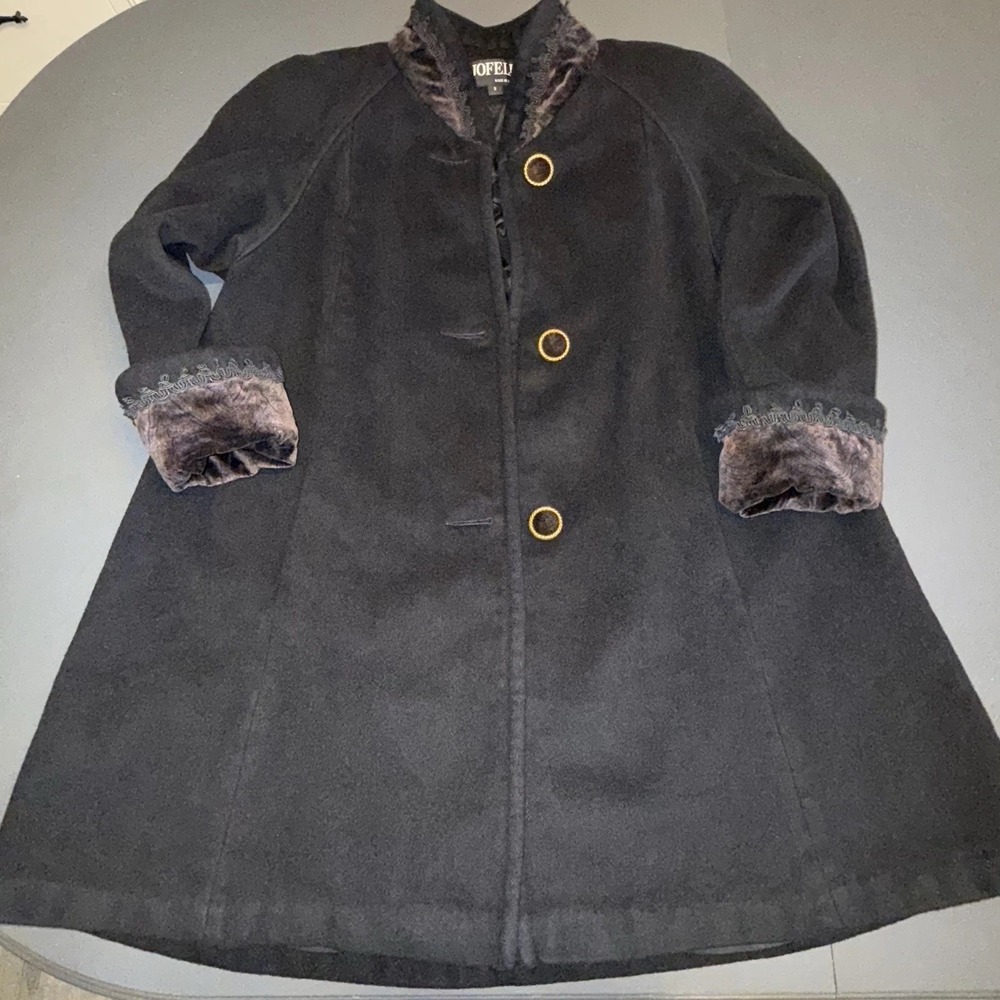 Jofeld VTG Womens Wool Blend SZ S Velvet Trim Collar‎ Big Buttons Y2K Whimsical